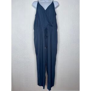 White House Black Market Sleeveless Surplice Tencel Jumpsuit Blue Indigo NWT 14